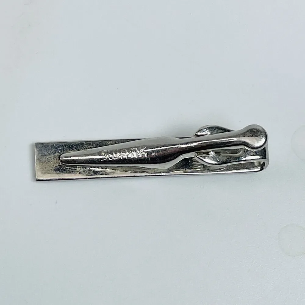 Vintage SWANK Men's Silver Tone Geometric Pattern Tie Clip Bar Accessory